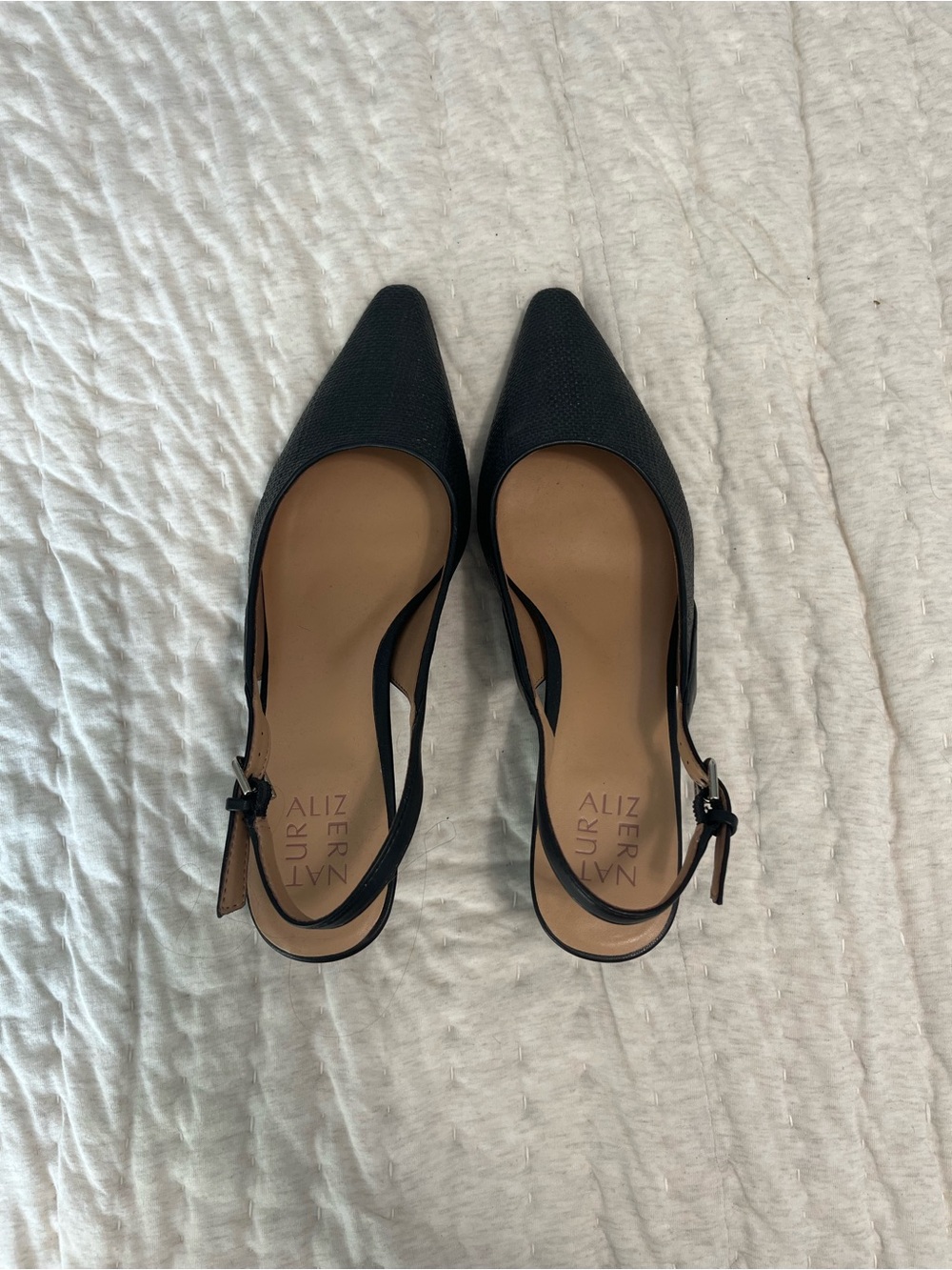 Naturalizer Black Pointed Slingback Heels with Ankle Strap